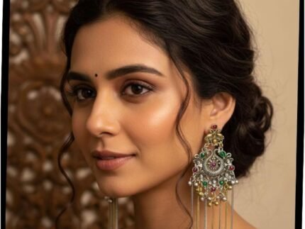 Silver Indian Kashmiri Earrings for Women Trendy Silver Oxidised Long Lighweight Boho Statement Dangle Jhumka Jhumki Earrings Jewelry Valentines Gift