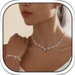 Silver Jewelry Sets Rhinestone Necklace Dangle Earrings Bracelet Set for Brides/Bridemaid/Prom Party Gifts