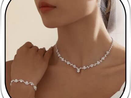 Silver Jewelry Sets Rhinestone Necklace Dangle Earrings Bracelet Set for Brides/Bridemaid/Prom Party Gifts