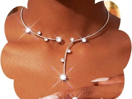 Silver Rhinestone Open Choker Earrings Sets Crystal Necklace Set