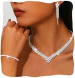 Sixexey Rhinestone Wedding Jewelry Set Bridal Necklace Earrings Party Prom Costume Jewelry Accessories for Women