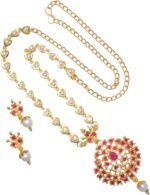 South Indian Golden Long Necklace Pendant Temple Jewellery Ethnic Antique Traditional Pearl Multi Kundan Necklace Earring Set