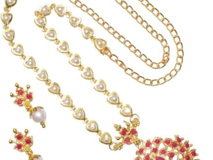 South Indian Golden Long Necklace Pendant Temple Jewellery Ethnic Antique Traditional Pearl Multi Kundan Necklace Earring Set