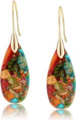 Sriomu Natural Healing Stone Fishhoop Dangle Drop Earrings Statement Gold silver earrings