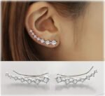 Sterling Silver Climber Earrings for Women 7 Crystals Ear Cuffs Cartilage Hypoallergenic Jewelry Dainty Fashion Birthday Gift for Women