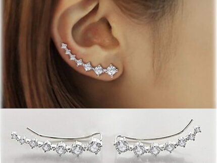 Sterling Silver Climber Earrings for Women 7 Crystals Ear Cuffs Cartilage Hypoallergenic Jewelry Dainty Fashion Birthday Gift for Women