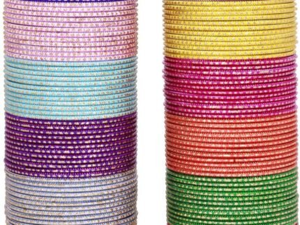 Sukh Collection Jewellery Indian Traditonal Metal Bangles for Wedding & Party Wear Optional Colours for Women & Bridal Bollywood Style 144 Pcs Multi Color Chudi Set | Lightweight Designer Bangles