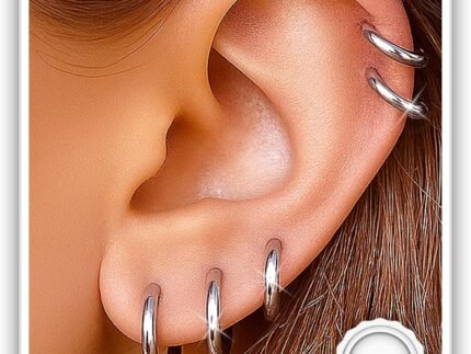 Surgical Steel Huggie Hoop Earrings & Flat Back Studs for Women Men, 6mm-14mm Small Hoops for Cartilage Helix Tragus Lobe, 1-10 Pairs Multiple Piercing Jewelry Set for Sensitive Ears