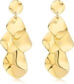 Sylph Large Gold Earrings for Women, Chunky Gold Statement Drop Dangle Earring Maple Leave Ginko Leaf Jewelry Gifts