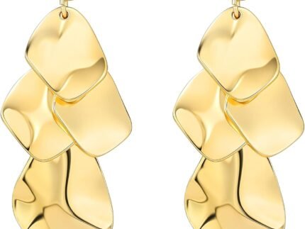 Sylph Large Gold Earrings for Women, Chunky Gold Statement Drop Dangle Earring Maple Leave Ginko Leaf Jewelry Gifts
