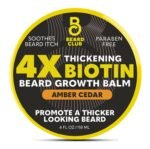 The Beard Club Biotin Beard Balm for Men – Beard Growth Shea Butter with Castor & Coconut Oil – Moisturizing, Hydrating and Softening Cream – Amber Cedar Scent – 4 oz