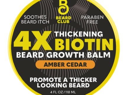 The Beard Club Biotin Beard Balm for Men – Beard Growth Shea Butter with Castor & Coconut Oil – Moisturizing, Hydrating and Softening Cream – Amber Cedar Scent – 4 oz