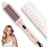 Thermal Brush, FLYZEMAA 1.5 Inch Heated Round Brush for Long Dry Hair, Heated Brushes Straightener with 3 Temp Settings, Blowout Brushes for Curling & Volumizing, Anti-Scald Nylon Bristles(Pink)