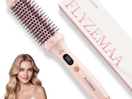 Thermal Brush, FLYZEMAA 1.5 Inch Heated Round Brush for Long Dry Hair, Heated Brushes Straightener with 3 Temp Settings, Blowout Brushes for Curling & Volumizing, Anti-Scald Nylon Bristles(Pink)