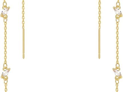 Threader Dangle Earring Teardrop Marquise Cubic Zirconia Gold/Silver Plated Long Link Chain Drop Earring for Women Girl