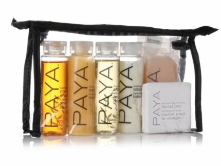 Toiletry Travel Set – Shampoo, Hair Conditioner, Shower Gel, 2 Facial Soap & Tote Bag
