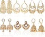 Tondiamo 6 Pairs Gold Jhumka Earrings Set
