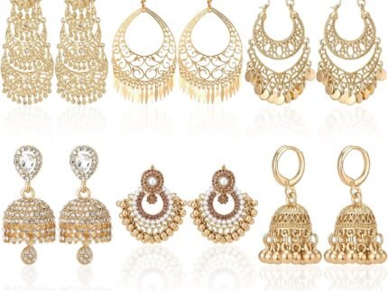 Tondiamo 6 Pairs Gold Jhumka Earrings Set