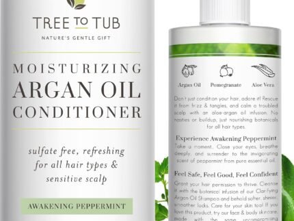 Tree To Tub All Hair Type Hydrating Argan Oil Conditioner for Dry or Oily Hair & Sensitive Scalp – Moisturizing Sulfate Free Conditioner for Women & Men w/Organic Coconut Oil, All Natural Peppermint