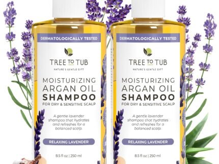 Tree To Tub Lavender Dry Hair Shampoo for Sensitive Scalp – Gentle Hydrating Dry Scalp Shampoo for Women & Men, Moisturizing Sulfate Free Shampoo w/Organic Argan Oil, Chamomile, All Natural Aloe Vera