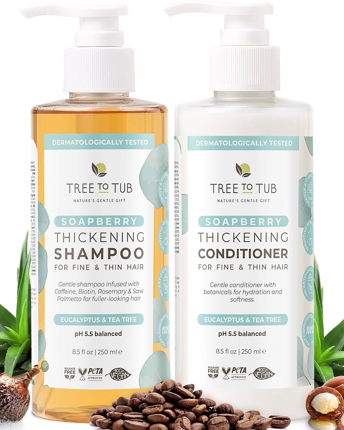 Tree To Tub Volumizing Biotin Shampoo and Conditioner Set – Activating Caffeine for Fuller Hair, Thickening Shampoo and Conditioner for Women & Men, Sulfate Free w/Natural Soapberry Organic Argan Oil Tree To Tub Volumizing Biotin Shampoo and Conditioner Set – Activating Caffeine for Fuller Hair, Thickening Shampoo and Conditioner for Women & Men, Sulfate Free w/Natural Soapberry Organic Argan Oil