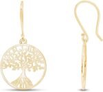 Tree of Life Dangle Drop Earrings for Women 14K Gold Over Sterling Silver