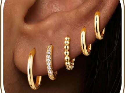 Turandoss Small Hoop Earrings for Women, 14K Gold Plated Huggie Earrings