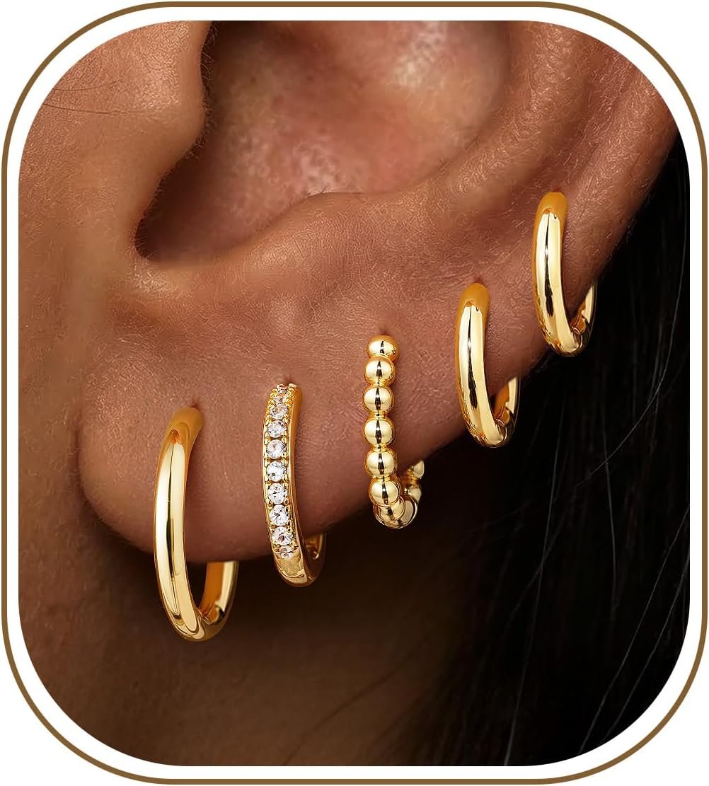 Turandoss Small Hoop Earrings for Women, 14K Gold Plated Huggie Earrings Turandoss Small Hoop Earrings for Women, 14K Gold Plated Huggie Earrings