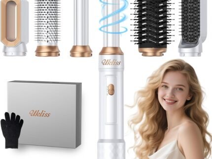 Ukliss 6 in 1 Hair Dryer Brush, Hot Air Brush & Styler with ALCI Safety Plug, Ionic Blow Dryer Brush for Frizz Free Salon Blowout, Volumizing & Auto Curls, for All Hair Types