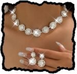 Unicra Bridal Wedding Jewelry Set Silver Rhinestone Necklace Earrings Sets Formal Costume Jewelry for Women and Brides