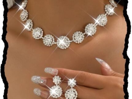 Unicra Bridal Wedding Jewelry Set Silver Rhinestone Necklace Earrings Sets Formal Costume Jewelry for Women and Brides