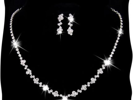 Unicra Bride Crystal Necklace Earrings Set Bridal Wedding Jewelry Sets Rhinestone Choker Necklace Costume Jewelry Set for Women and Brides