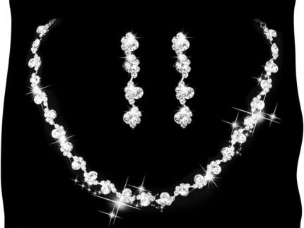 Unicra Bride Silver Necklace Earrings Set Crystal Bridal Wedding Jewelry Set Rhinestone Choker Necklace for Women and Brides