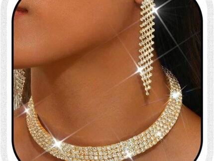 Unicra Rhinestone Bridal Wedding Jewelry Sets Silver Choker Necklace Earrings Set Prom Formal Costume Jewelry Set for Women and Brides