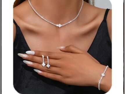 Unicra Silver Bridal Wedding Jewelry Set Sparkly Rhinestone Necklace Earrings Bracelet Sets Formal Costume Jewelry for Women and Brides