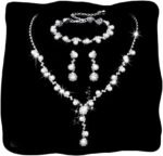 Unicra Silver Pearl Bridal Wedding Jewelry Set Rhinestone Necklace Earrings Bracelet Sets Formal Costume Jewelry for Women and Brides