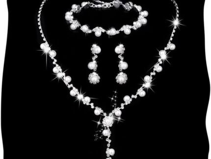 Unicra Silver Pearl Bridal Wedding Jewelry Set Rhinestone Necklace Earrings Bracelet Sets Formal Costume Jewelry for Women and Brides