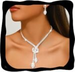 Unicra Silver Rhinestone Bridal Wedding Jewelry Set Crystal Necklace Earrings Sets Formal Prom Costume Jewelry Sets for Women and Brides