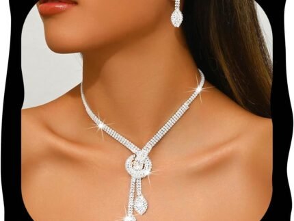 Unicra Silver Rhinestone Bridal Wedding Jewelry Set Crystal Necklace Earrings Sets Formal Prom Costume Jewelry Sets for Women and Brides