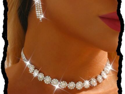 Unicra Silver Rhinestone Choker Necklace Earrings Sets Bridal Wedding Jewelry Set Prom Costume Jewelry for Women and Brides