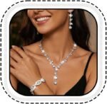 Unicra Silver Wedding Jewelry Sets Rhinestone Necklace Earrings Bracelet Set Prom Formal Costume Jewelry for Women and Brides