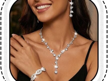 Unicra Silver Wedding Jewelry Sets Rhinestone Necklace Earrings Bracelet Set Prom Formal Costume Jewelry for Women and Brides