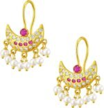VAMA Pink Colour Chandrakor Styled Maharashtrian Traditional Press Bugadi Clip-On Earrings For Women