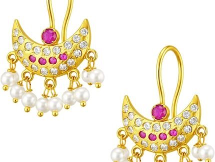 VAMA Pink Colour Chandrakor Styled Maharashtrian Traditional Press Bugadi Clip-On Earrings For Women
