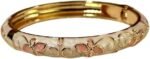 Vintage Flower Cloisonne Bangle Bracelet for Women, Enamel Chunky Gold Plated Bracelets Jewelry Gifts