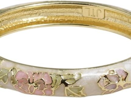 Vintage Flower Cuff Bangles Gold Plated Cloisonne Chinoiserie Peony Floral Elegant Bracelet Gifts For Women