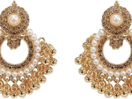 Vintage Imulated CZ Beaded Tassel Statement Dangle Drop Earrings for Women Boho Beaded Chandelier Dangling Stud Indian Jhumka Festival Jewelry for Her
