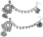 Vintage Jhumka Indian Earrings for Women Boho Crystal Bollywood Chandelier Drop Tassel Beaded Dangle with Hair Chain Ethnic Traditional Wedding Jewelry Jhumki Diwali Festival