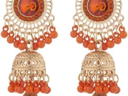 Vintage Jhumka Jhumki Tassel Drop Dangle Earrings Indian Ethnic Beaded Bell Statement Antique Traditional Earring for Women Crystal Wedding Party Festival Bohemian Bollywood Jewelry Gift