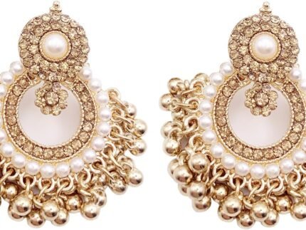 Vintage Pearl Jhumkas Indian Earrings, Chandbali Jewelry for Women
